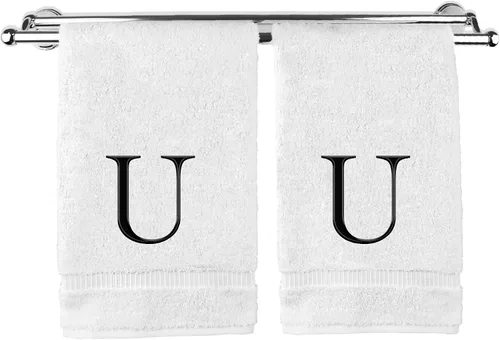 Miniatura 136 de Toalla de mano monogramada, regalo personalizado, juego de 2 - Toalla bordada con letra de bloque dorada - Extra absorbente 100% algodón turco