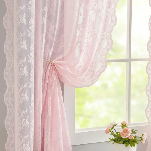 Miniatura 82 de YJ YANJUN Cortinas traslúcidas negras de 54 pulgadas de largo, panel de cortina de encaje gótico victoriano para cocina, cortinas cortas de Negro