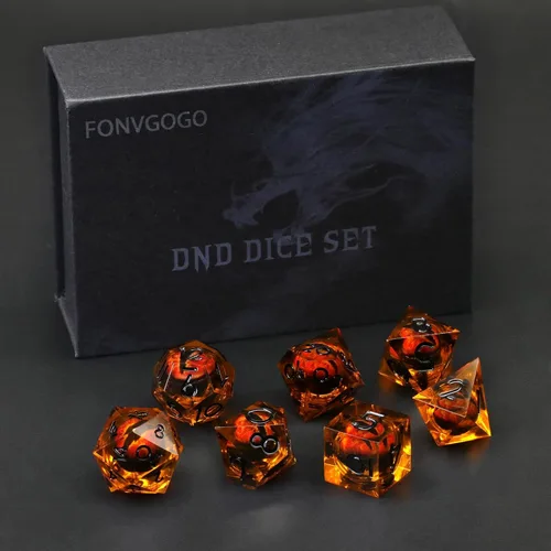 Miniatura 7 de FONVGOGO Dados Ojo de Dragón para Mazmorras y Dragones, Juego de Dados de Resina de Borde Afilado con Núcleo Líquido D&D Dados Poliédricos del Ojo