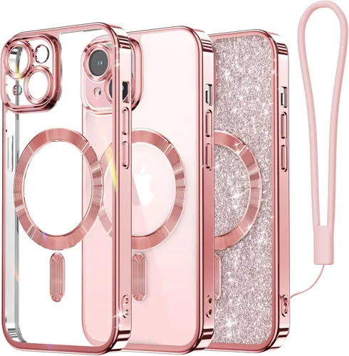 Miniatura 56 de Meifigno Candy Mag Series - Funda diseñada para iPhone 15 Pro, compatible con MagSafe, tarjeta con purpurina y correa de muñeca, protección completa