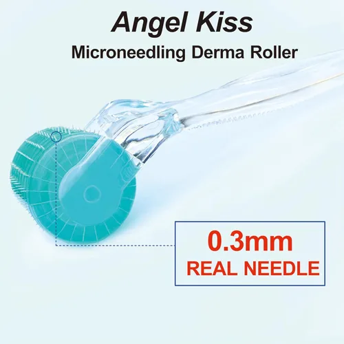 Miniatura 2 de Angel Kiss Real Needles - Rodillo Derma para rostro, cuerpo y cuero cabelludo, 192 microagujas individuales de acero inoxidable de 0.012 in, rodillo