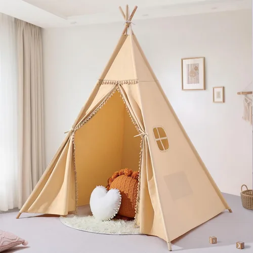 Sumbababy Tienda de campaña grande tipo tipi para adultos y niños, tienda de campaña plegable de lona de algodón para interiores, juguete de regalo