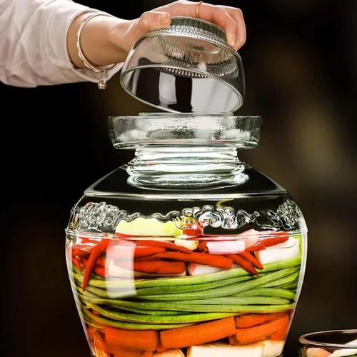 Miniatura 4 de Vencer Tarro de fermentación de vidrio tradicional de 2,5 litros con tapa y piedra de presión, tanque de fermentación de vidrio para decapado