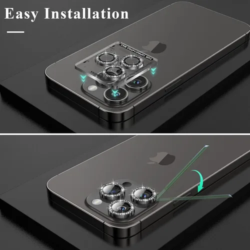 Miniatura 4 de YWXTW Diseñado para iPhone 14 Pro/iPhone 14 Pro Max Protector de Lente de Cámara Brillante, [Nuevo Diseño con Purpurina] Vidrio Templado de Metal