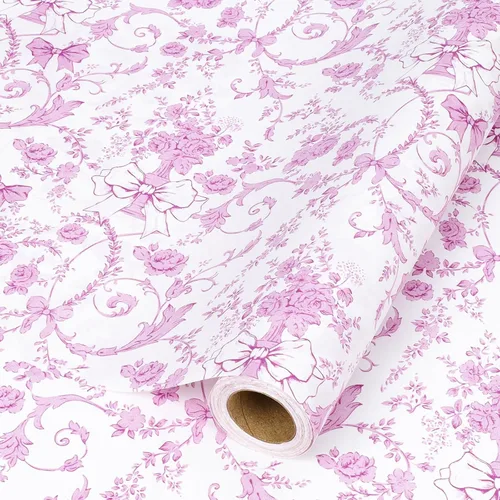 Miniatura 10 de LaRibbons Rollo de papel de regalo reversible floral azul, elegante diseño de peonía azul y blanco, envoltura de regalo china para el día de San