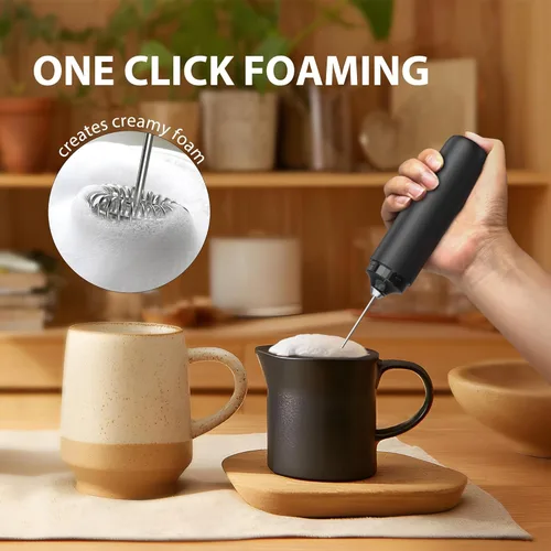 Miniatura 2 de Espumador de leche recargable Hanheld con tapa, varita de espuma eléctrica portátil, mezclador de bebidas de acero inoxidable desmontable para café