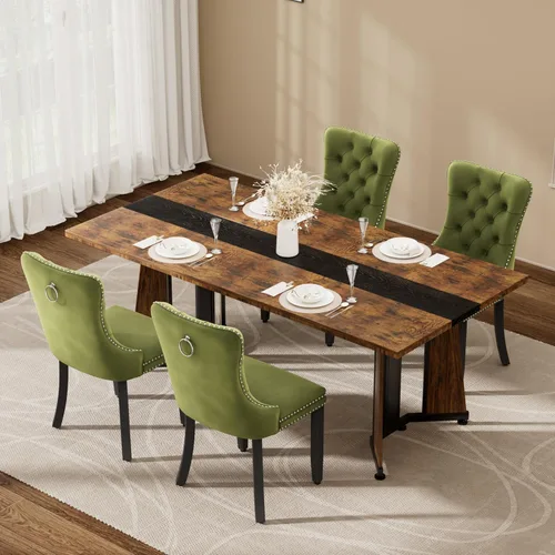 Miniatura 25 de Juego de mesa de comedor de 5 piezas con 4 sillas, mesa de comedor rectangular de madera de 71 pulgadas con sillas de comedor de terciopelo, tablero