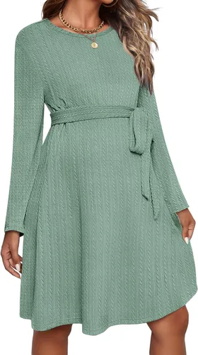 Miniatura 2 de Ekouaer Vestido de maternidad para mujer, manga larga, punto acanalado, vestido de embarazo, vestido casual de cuello redondo