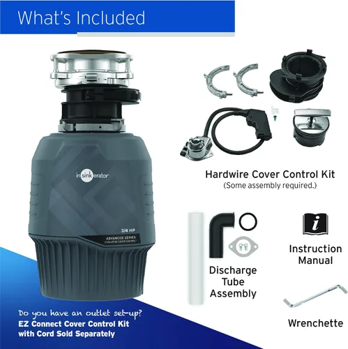 Miniatura 7 de InSinkErator Evolution Cover Control 3/4 HP Triturador de basura, Serie Avanzada EZ Connect Triturador de desperdicios de alimentos de alimentación