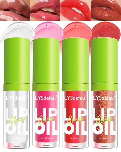 Miniatura 11 de Aceite labial LYSdefeu - 1 unidad con cabezal de cepillo grande, aceite de brillo de labios rosa hidratante, brillo labial transparente brillante