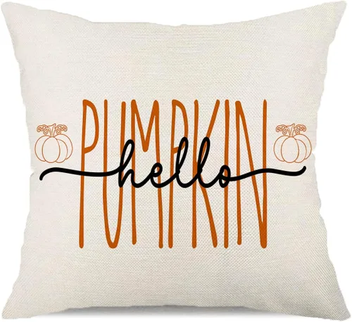 Miniatura 10 de Fundas de almohada de 18 x 18 pulgadas con texto en inglés "Hello Fall", decoraciones de otoño con texto en inglés "Hello Pumpkin", fundas