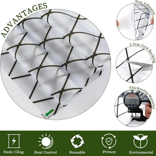 Miniatura 3 de VELIMAX Película de vinilo de vidrio decorativo para ventana, diseño de celosía negra esmerilada, película de vinilo de vidrio extraíble