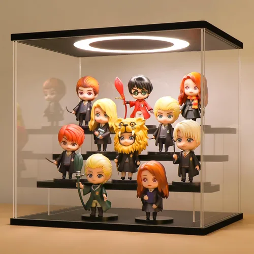 Miniatura 10 de LASOA Vitrina acrílica de 3 niveles con luz LED ajustable, caja transparente para figuras de acción, coleccionables y miniaturas, estante