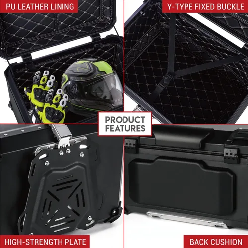 Miniatura 6 de Letusto GRUNT SPORTS - Caja superior trasera de motocicleta de 55 L, baúl de almacenamiento universal para scooter, caja de aluminio impermeable