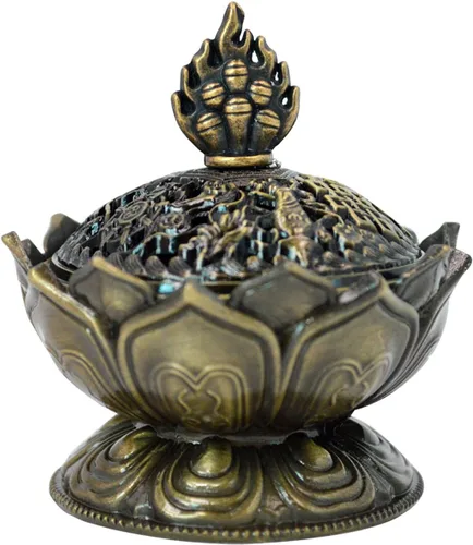 Buddha Lotus Flower Zinc Aleación Metal Incienso Quemador Incienso Titular Incienso Incienso para palo/Cono/Pequeña Bobina Incienso Gris metálico