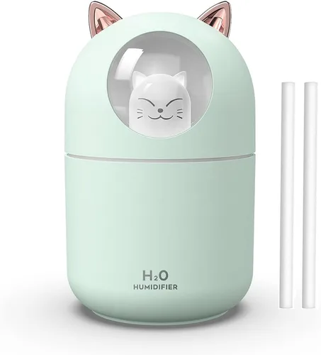 Mini humidificador portátil de niebla fría de 10.1 fl oz con luz nocturna, apagado automático USB, ultra silencioso, 2 modos de pulverización para