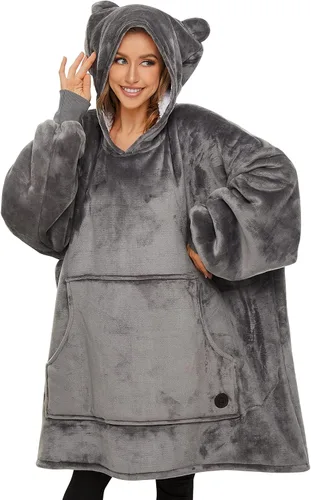 Miniatura 43 de Three Poodle - Manta con capucha portátil para niños, sudadera de sherpa de gran tamaño con capucha gigante, manta con capucha cálida y acogedora