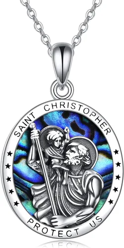 Miniatura 9 de YFN Collar de plata de ley San Miguel/San Cristóbal/Jesús/Virgen María para hombres y mujeres católico/protector/talismán collar con medalla