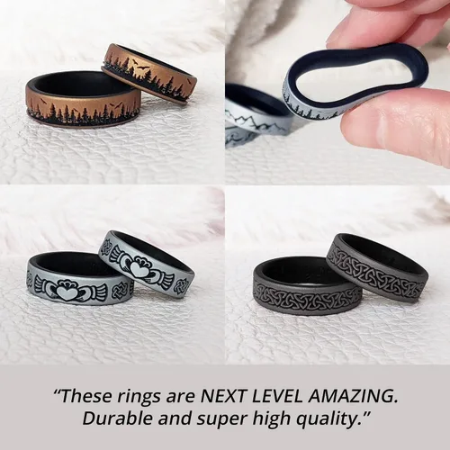 Miniatura 4 de Knot Theory Anillo de silicona para hombres y mujeres, diseño de ondas, montaña, bosque, alianza de boda de silicona para actividades deportivas