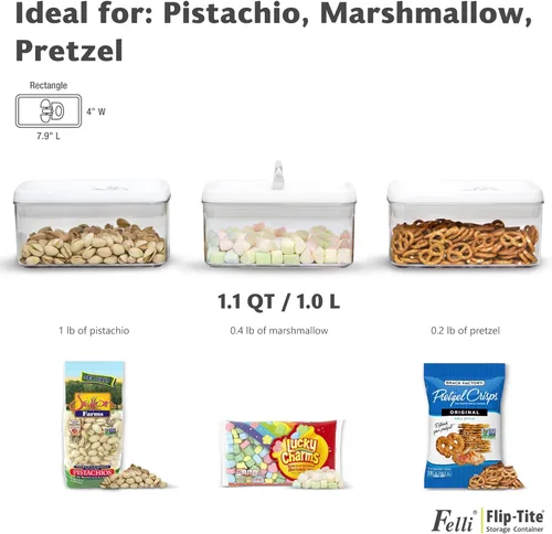 Miniatura 9 de Felli Flip Tite Contenedor de almacenamiento de alimentos con tapa RECTÁNGULO de 4" con anillo hermético y tapa con cierre abatible, juego de Blanco