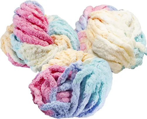 Miniatura 13 de iDIY - Paquete de 3 madejas de hilo grueso (72 yardas), color rosa claro, hilo de felpilla esponjoso perfecto para mantas suaves y de bebé, tejer