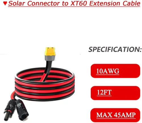 Miniatura 4 de Cable de extensión de carga solar a XT60, conector solar de 12 pies a XT60, cable adaptador para puerto de entrada XT60, estación de energía
