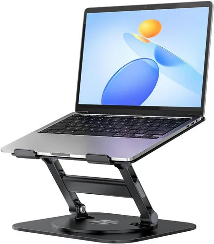 MCHOSE Soporte para laptop, diseño en H, soporte de computadora estable, elevador ergonómico para laptop con base giratoria de 360°, compatible con