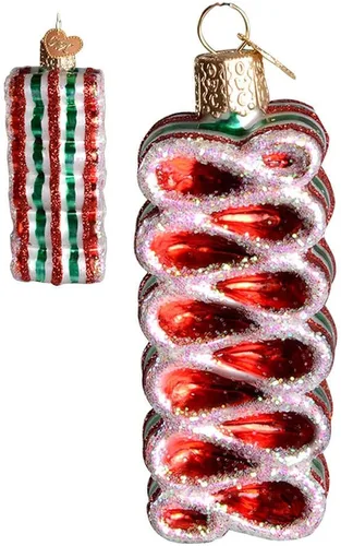 Old World Christmas Adorno soplado de cristal de caramelo con cinta de Navidad para árbol de Navidad, decoración navideña hecha a mano, colección de