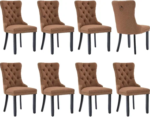 Miniatura 31 de Juego de 2 sillas de comedor modernas, sillas de comedor tapizadas acolchadas con patas de madera maciza, silla de cocina de tela de lino beige