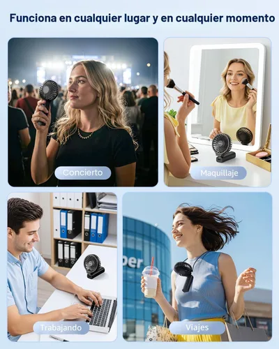 Miniatura 5 de SWEETFULL Ventilador portátil de mano, batería recargable de 5000 mAh, viento de 6 velocidades, pantalla digital LED, mini ventilador de viaje Negro