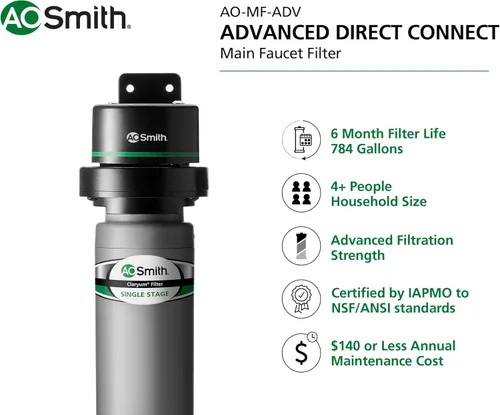Miniatura 2 de AO Smith Filtro de agua para grifo de fregadero - Sistema avanzado de filtro de agua de conexión directa debajo del fregadero - La filtración