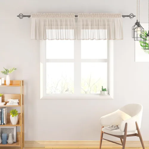 Miniatura 7 de Cenefas traslúcidas beige de 18 pulgadas, cortinas para ventana de sala de estar, dormitorio, cocina, mini paneles de cortina cortos pequeños