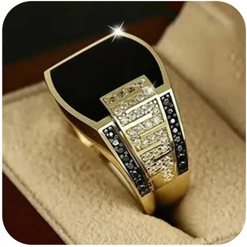 Anillo unisex retro cuadrado de corte de diamante con cara de ónix negro, anillo de banda de ágata de ónix antiguo, anillos vintage chapados en