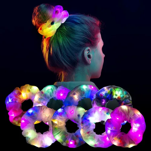 Miniatura 8 de 8 piezas de scrunchies LED para mujeres - Scrunchy, scrunchies iluminados para niñas, ligas de hilo coloridas, accesorio para el cabello que brilla