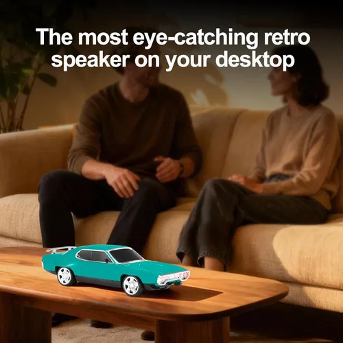 Miniatura 8 de Altavoz Bluetooth retro para automóvil con sonido estéreo HD, emparejamiento TWS, luces LED de fiesta, micrófono incorporado, altavoz Bluetooth Verde