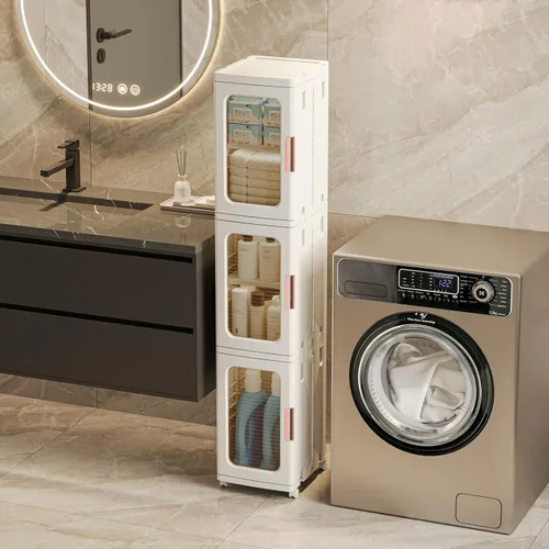 Miniatura 5 de CXCJAI Armario de almacenamiento estrecho con puertas y estantes, armario de cocina alto y delgado con estante ajustable, organizador de papel