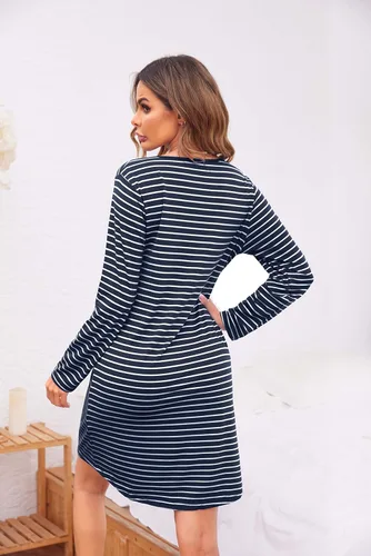 Miniatura 5 de Ekouaer Camisón Bata de manga larga con botones para mujer, con cuello en V, ropa de dormir, vestido de pijama casual