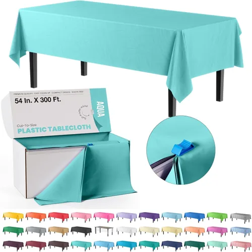 Miniatura 53 de Party Solids Rollo de Mantel de Mesa de Plástico Negro de 54 Pulgadas X 300 Pies en una Caja de Corte a Medida con Conveniente Cortador Deslizante.