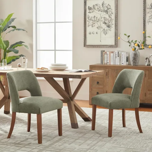 Miniatura 3 de VKNOW Juego de 2 sillas de comedor de madera, silla de comedor tapizada en tela moderna, silla de cocina, silla de cena de granja para cocina y Verde