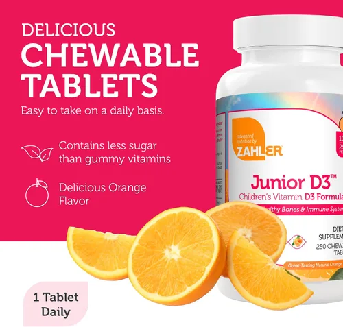 Miniatura 2 de Zahler Junior D3 Chewable 1000IU, gran sabor Chewable Vitamina D para niños, Vitamina D3 1000 IU para los niños, Certified Kosher, 250 tabletas