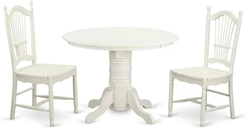 East West Furniture SHDO3-WHI-W Juego de mesa de cocina de 3 piezas para espacios pequeños contiene una mesa de comedor redonda con pedestal y 2