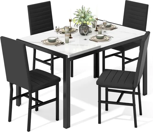 Miniatura 11 de Recaceik Juego de mesa de comedor para 4, juego de mesa de comedor moderno de 5 piezas con mesa de cocina de mármol sintético y 4 sillas tapizadas