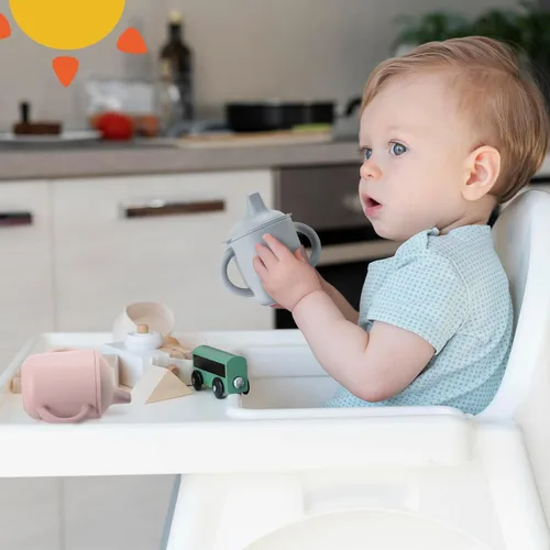 Miniatura 6 de Leeleelon® Vaso de silicona para bebés de 6 meses en adelante, 6 onzas, 100% a prueba de fugas para bebé con asas, silicona platino (azul Cambridge)