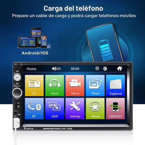 Miniatura 5 de CAMECHO Estéreo de automóvil de 7" con doble DIN, audio Bluetooth, reproductor MP5, USB, FM, radio multimedia+ cámara de respaldo mini de 4 LED