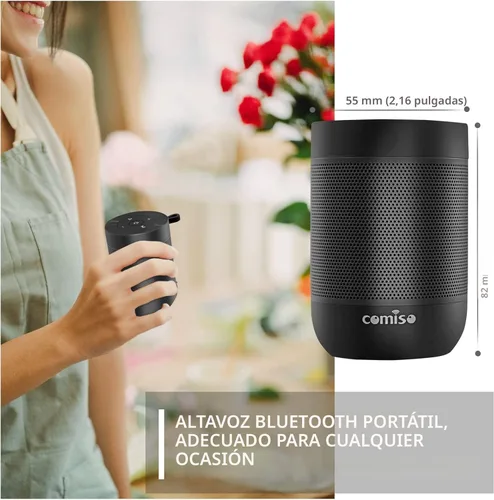 Miniatura 6 de Altavoz Bluetooth, altavoces Bluetooth portátiles con emparejamiento estéreo inalámbrico, micrófono integrado, sonido HD de 360°, altavoz Negro
