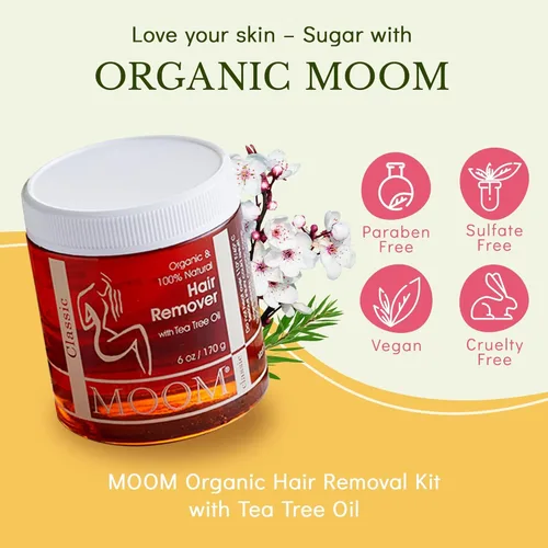 Miniatura 31 de MOOM - Kit de depilación de cera de azúcar orgánica para axilas, cara y bikini, infundido con aceite de árbol de té, incluye tiras de cera