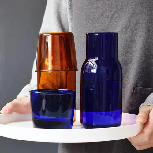 Miniatura 4 de Juego de jarras de agua de vidrio para mesita de noche con taza, jarra de vidrio con tapa para enjuague bucal para dormitorio, baño, jugo, vino
