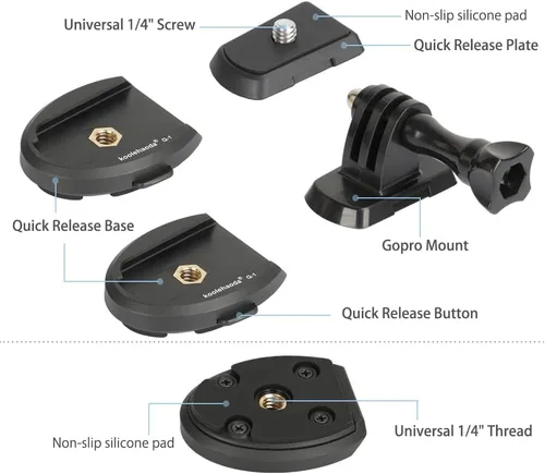 Miniatura 3 de koolehaoda Adaptador de placa de liberación rápida, accesorios para cámara de acción, compatible con Gopro/Selfie Stick/trípode/monopie/cámara