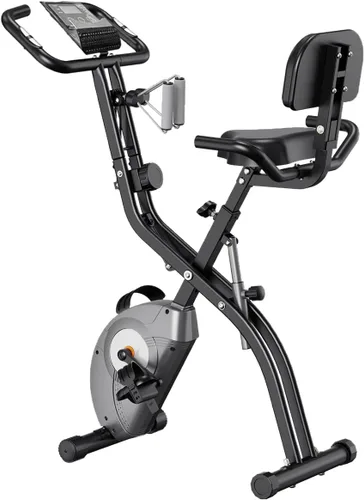 ATIVAFIT Bicicleta de ejercicio plegable fitness para interiores, bicicleta de ciclismo magnética 3 en 1 vertical y reclinada con bandas de Negro