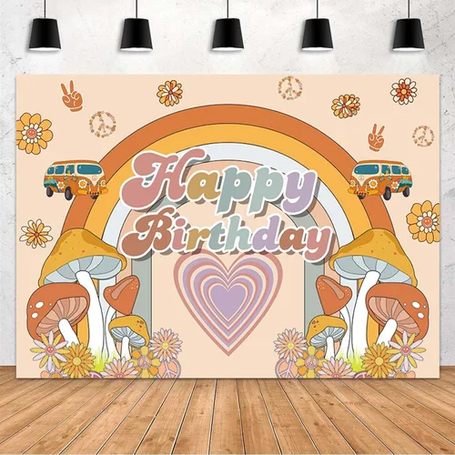 Miniatura 10 de MEHOFOND Telón de fondo de bebé Groovy de 7 x 5 pies, diseño de arco iris, retro, hippie, bohemio, niña, decoración de baby shower, amor de paz